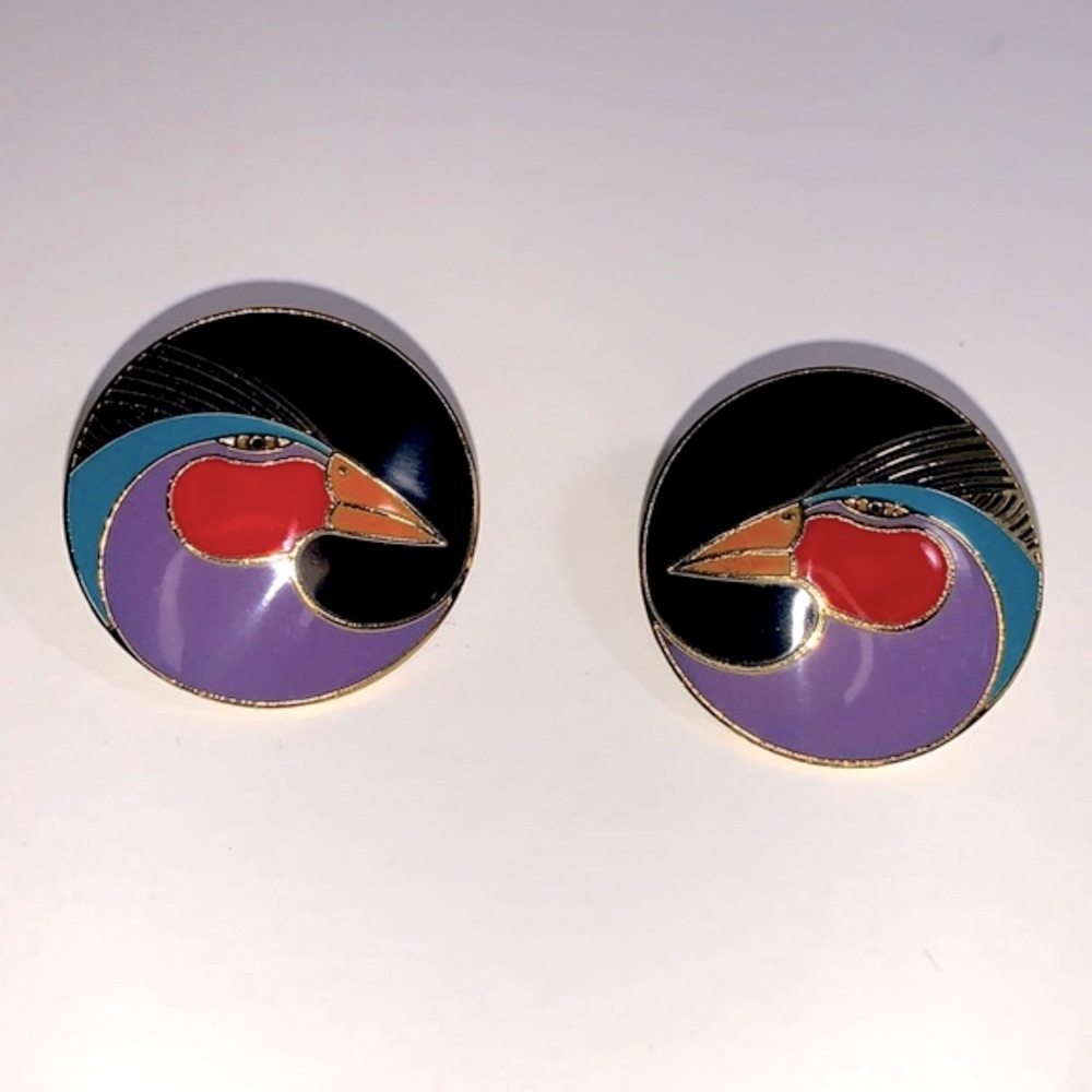 Laurel Burch “Harlequin Bird” vintage earr…